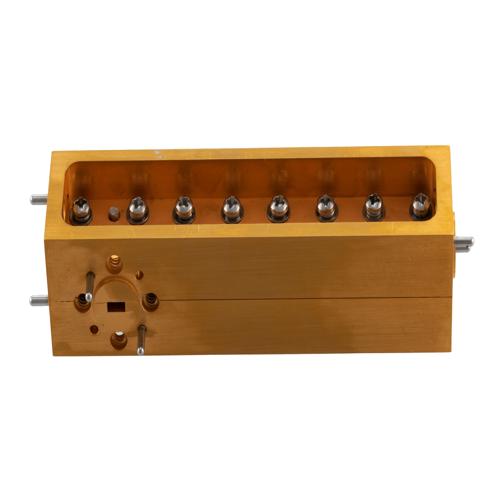 20 dB WR-15 Waveguide Broadwall Coupler with UG-385/U Round Cover Flange and H-Plane Coupled Port from 50 GHz to 75 GHz in Brass Copper FMW15CP011-20