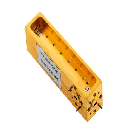 30 dB WR-15 Waveguide Broadwall Coupler with UG-385/U Round Cover Flange and H-Plane Coupled Port from 50 GHz to 75 GHz in Brass Copper FMW15CP011-30