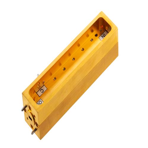 30 dB WR-15 Waveguide Broadwall Coupler with UG-385/U Round Cover Flange and H-Plane Coupled Port from 50 GHz to 75 GHz in Brass Copper FMW15CP011-30