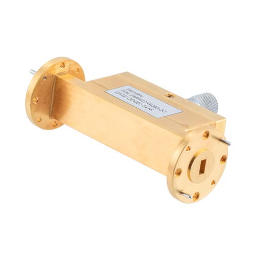 WR-22 Waveguide Continuously Variable Attenuator with Dial 0 to 30 dB Operating from 33 GHz to 50 GHz, UG-383/U Round Cover Flange FMW22AT003-30