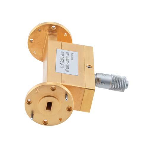 WR-22 Waveguide Continuously Variable Attenuator with Dial 0 to 30 dB Operating from 33 GHz to 50 GHz, UG-383/U Round Cover Flange FMW22AT003-30