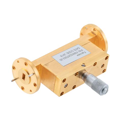 WR-22 Waveguide Continuously Variable Attenuator with Dial 0 to 30 dB Operating from 33 GHz to 50 GHz, UG-383/U Round Cover Flange FMW22AT003-30
