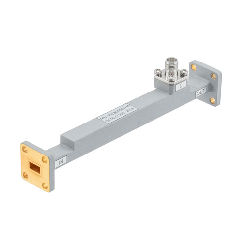 40 dB WR-28 Waveguide Broadwall Coupler with UG Cover Flange and 2.92mm Female Coupled Port from 26.5 GHz to 40 GHz in Copper FMW28CP005-40