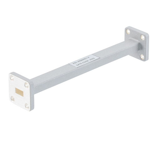 WR-28 Waveguide Section 4 Inch Length Using UG Square Cover and Grooved Flange from 26.5 GHz to 40 GHz in Brass FMW28S001-4