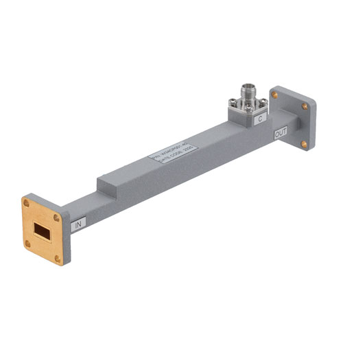 40 dB WR-34 Waveguide Broadwall Coupler with UG-1530/U Flange and 2.92mm Female Coupled Port from 21.7 GHz to 33 GHz in Copper FMW34CP001-40