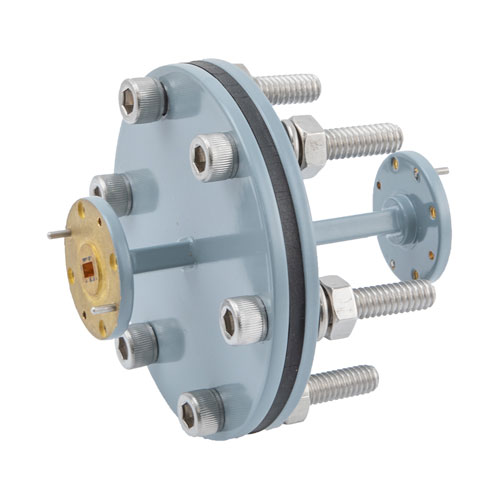 WR-22 Waveguide Bulkhead Adapter Using UG-383/U Round Cover Flange and Operating from 33 GHz to 50 GHz FMWAD5007