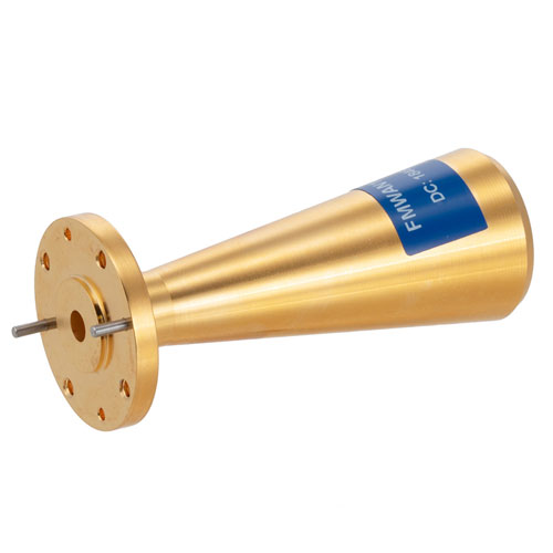Conical Gain Horn Waveguide Antenna, WR-19, 50 GHz to 58 GHz, UG-383/U-Mod Round Cover Flange, 20 dBi Nominal Gain FMWAN1035