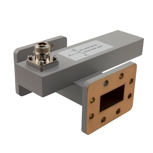 50 dB WR-159 Waveguide Crossguide Coupler with CPR-159F Flange and N Female Coupled Port from 4.64 GHz to 7.05 GHz in Aluminum FMWCP1082-50