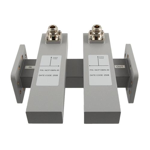 30 dB WR-159 Waveguide Dual Directional Crossguide Coupler with CPR-159F and N Female Coupling Ports from 4.64 GHz to 7.05 GHz in Aluminum FMWCP1090N-30