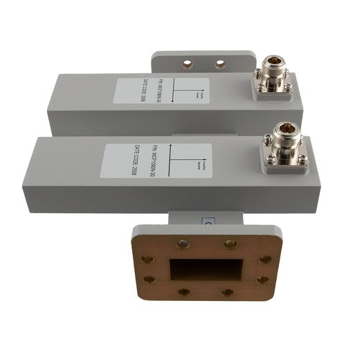 30 dB WR-159 Waveguide Dual Directional Crossguide Coupler with CPR-159F and N Female Coupling Ports from 4.64 GHz to 7.05 GHz in Aluminum FMWCP1090N-30