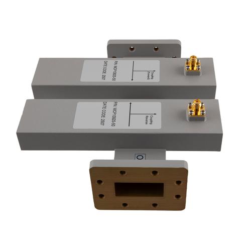 50 dB WR-137 Waveguide Dual Directional Crossguide Coupler with CPR-137F and SMA Female Coupling Ports from 5.38 GHz to 8.17 GHz, Aluminum FMWCP1092S-50