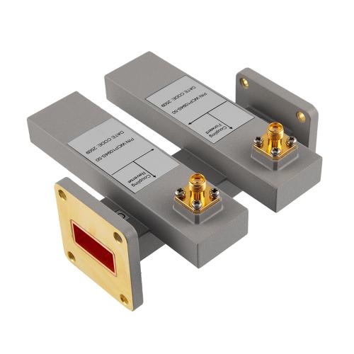 50 dB WR-90 Waveguide Dual Directional Crossguide Coupler with UG-39/U and SMA Female Coupling Ports from 8.2 GHz to 12.5 GHz in Brass FMWCP1094S-50