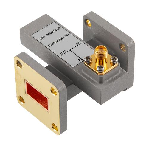 20 dB WR-62 Waveguide Crossguide Coupler with UG-419/U and SMA Female Coupling Port from 13.75 GHz to 14.5 GHz in Brass FMWCP1096S-20