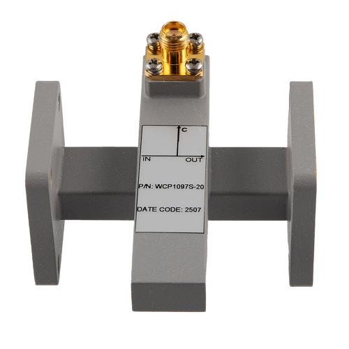 20 dB WR-51 Waveguide Crossguide Coupler with UG Square Flange and SMA Female Coupling Port from 16 GHz to 17.5 GHz in Brass FMWCP1097S-20