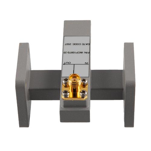 20 dB WR-51 Waveguide Crossguide Coupler with UG Square Flange and SMA Female Coupling Port from 16 GHz to 17.5 GHz in Brass FMWCP1097S-20