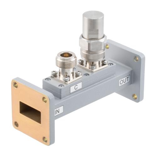 30 dB WR-90 Waveguide Loop Coupler, UG Cover Flange, N Female Coupled Port, 8.2 GHz to 12.5 GHz in Aluminum FMWCP1100N-30