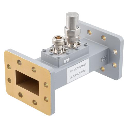 50 dB WR-159 Waveguide Loop Coupler, CPR159F Flange, N Female Coupled Port, 4.64 GHz to 7.05 GHz in Aluminum FMWCP1102N-50