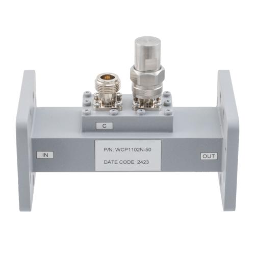 50 dB WR-159 Waveguide Loop Coupler, CPR159F Flange, N Female Coupled Port, 4.64 GHz to 7.05 GHz in Aluminum FMWCP1102N-50