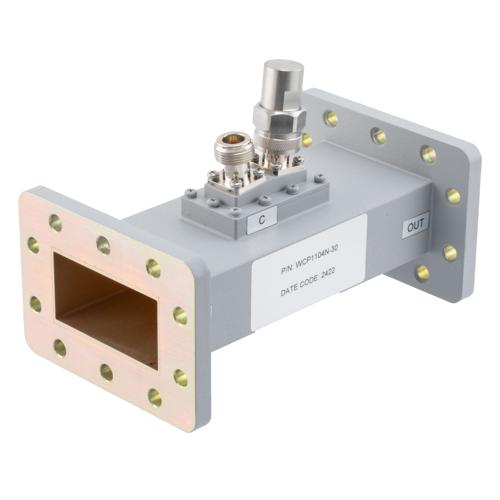 30 dB WR-229 Waveguide Loop Coupler, CPR229F Flange, N Female Coupled Port, 3.22 GHz to 4.9 GHz in Aluminum FMWCP1104N-30