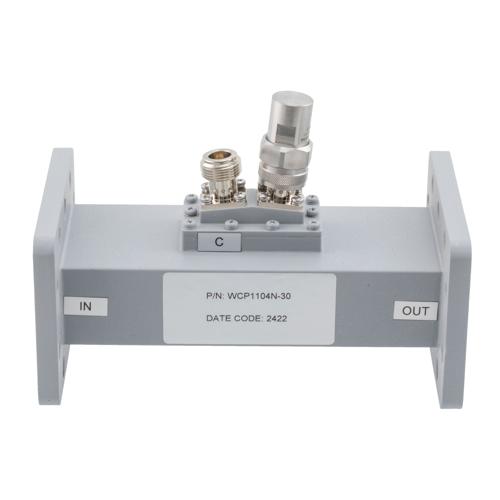30 dB WR-229 Waveguide Loop Coupler, CPR229F Flange, N Female Coupled Port, 3.22 GHz to 4.9 GHz in Aluminum FMWCP1104N-30