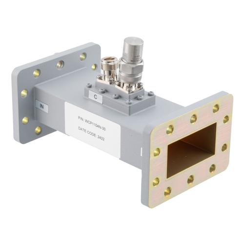30 dB WR-229 Waveguide Loop Coupler, CPR229F Flange, N Female Coupled Port, 3.22 GHz to 4.9 GHz in Aluminum FMWCP1104N-30