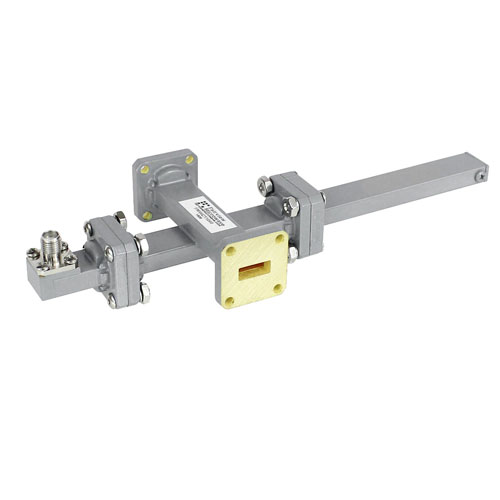 20 dB WR-42 Waveguide Crossguide Coupler with UG-595/U Square Cover Flange and SMA Female Coupled Port from 18 GHz to 26.5 GHz in Bronze FMWCT1048