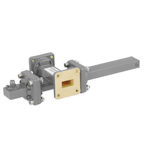 40 dB WR-62 Waveguide Crossguide Coupler with UG-419/U Square Cover Flange and SMA Female Coupled Port from 12.4 GHz to 18 GHz in Bronze FMWCT1058