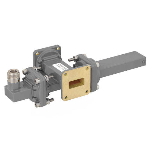 20 dB WR-90 Waveguide Crossguide Coupler with UG-39/U Square Cover Flange and N Female Coupled Port from 8.2 GHz to 12.4 GHz in Bronze FMWCT1076