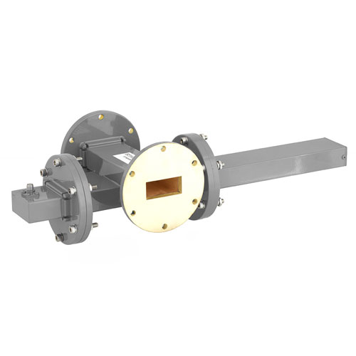40 dB WR-137 Waveguide Crossguide Coupler with UG-344/U Round Cover Flange and SMA Female Coupled Port from 5.85 GHz to 8.2 GHz in Bronze FMWCT1102