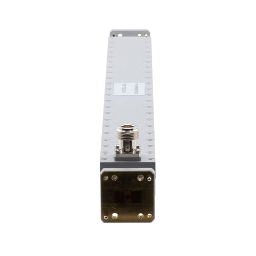 10 dB WRD-650 Double Ridge Waveguide Broadwall Coupler, N Female Coupled Port, 6.5 GHz to 18 GHz in Brass FMWRD650CP02-10