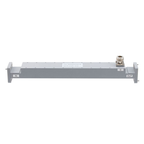 30 dB WRD-650 Double Ridge Waveguide Broadwall Coupler, N Female Coupled Port, 6.5 GHz to 18 GHz in Brass FMWRD650CP02-30