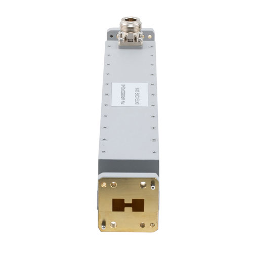 40 dB WRD-650 Double Ridge Waveguide Broadwall Coupler, N Female Coupled Port, 6.5 GHz to 18 GHz in Brass FMWRD650CP02-40