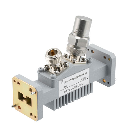 40 dB WRD-650 Double Ridge Waveguide Loop Coupler, N Female Coupled Port, 6.5 GHz to 18 GHz in Aluminum FMWRD650CP04-40