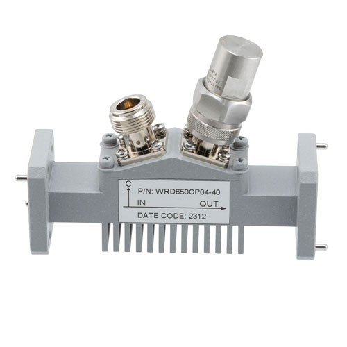 40 dB WRD-650 Double Ridge Waveguide Loop Coupler, N Female Coupled Port, 6.5 GHz to 18 GHz in Aluminum FMWRD650CP04-40