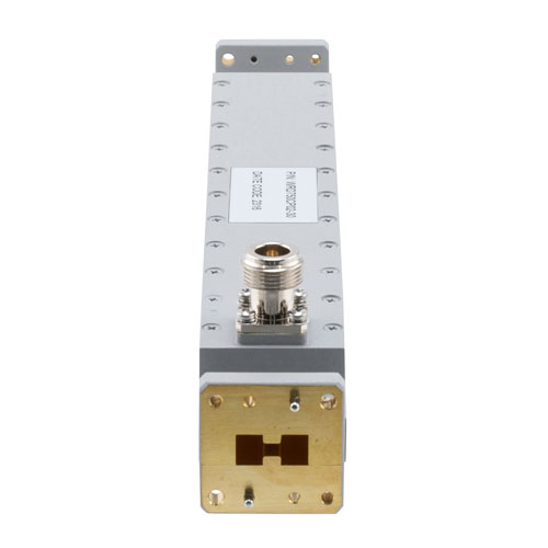 30 dB WRD-750 Double Ridge Waveguide Broadwall Coupler, N Female Coupled Port, 7.5 GHz to 18 GHz in Brass FMWRD750CP02-30