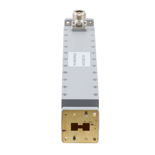 30 dB WRD-750 Double Ridge Waveguide Broadwall Coupler, N Female Coupled Port, 7.5 GHz to 18 GHz in Brass FMWRD750CP02-30