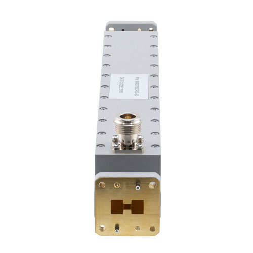 50 dB WRD-750 Double Ridge Waveguide Broadwall Coupler, N Female Coupled Port, 7.5 GHz to 18 GHz in Brass FMWRD750CP02-50