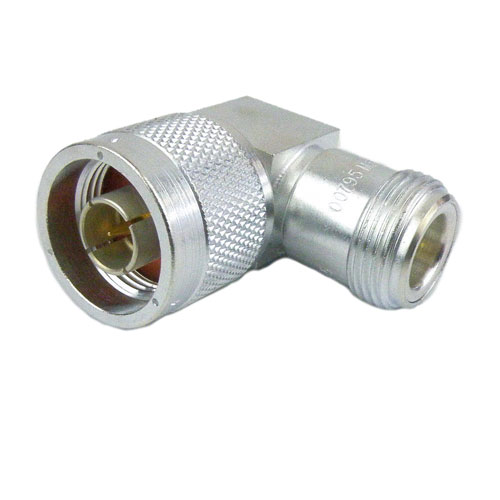 M55339/03-00027 RA N Male (Plug) to N Female (Jack) Adapter, Silver Plated Brass Body M55339/03-00027
