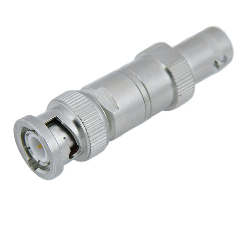 10 dB Fixed Attenuator BNC Male (Plug) to BNC Female (Jack) Up to 1 GHz Rated to 0.5 Watts, Brass Tri-Metal Body, 1.25 VSWR SA01B-10