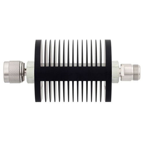 3 dB Fixed Attenuator N Male (Plug) to N Female (Jack) Up to 18 GHz Rated to 25 Watts, Heatsink Body, 1.6 VSWR SA18NMNF25W-03