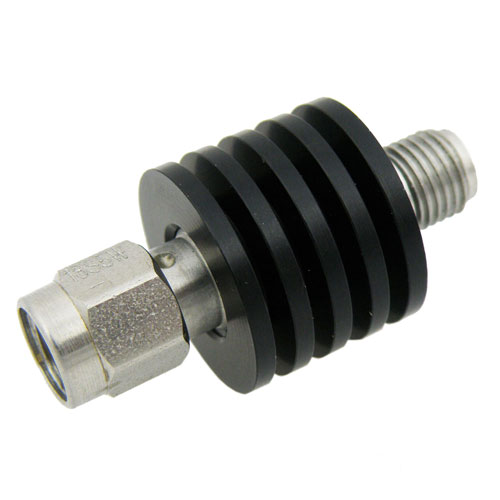 6 dB Fixed Attenuator SMA Male (Plug) to SMA Female (Jack) Up to 18 GHz Rated to 5 Watts, Heatsink Body, 1.35 VSWR SA18S5W-06