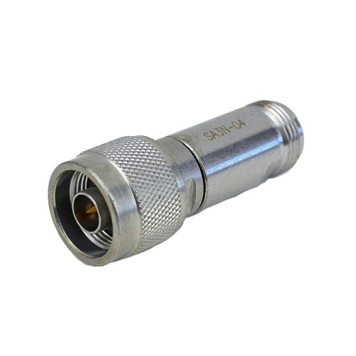 4 dB Fixed Attenuator N Male (Plug) To N Female (Jack) Up To 3 GHz Rated To 2 Watts, Brass Tri-Metal Body, 1.25 VSWR SA3N-04