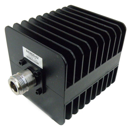 10 dB Fixed Attenuator N Male (Plug) to N Female (Jack) Up to 3 GHz Rated to 25 Watts, Heatsink Body, 1.25 VSWR SA3N25-10