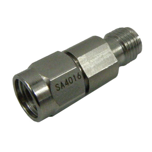 4 dB Fixed Attenuator 2.92mm Male (Plug) to 2.92mm Female (Jack) Up to 40 GHz Rated to 2 Watts, Passivated Stainless Steel Body, 1.4 VSWR SA4016-04
