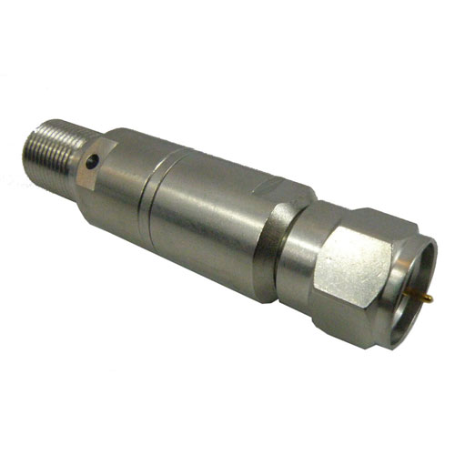 3 dB Fixed Attenuator 75 Ohm F Male (Plug) to 75 Ohm F Female (Jack) Up to 4 GHz Rated to 0.25 Watts, Brass Tri-Metal Body, 1.3 VSWR Fairview Microwave SA4F75-03