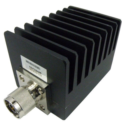 20 dB Fixed Attenuator N Male (Plug) to N Female (Jack) Up to 4 GHz Rated to 50 Watts, Heatsink Body, 1.35 VSWR SA4N508-20