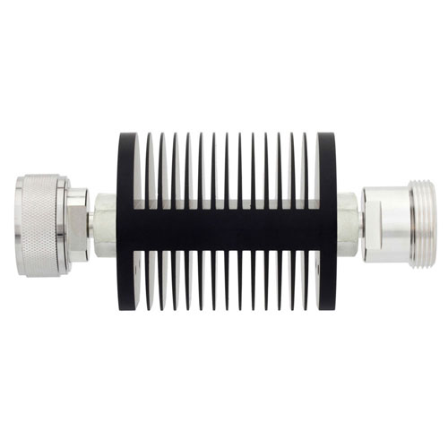 50 dB Fixed Attenuator 7/16 Male (Plug) to 7/16 Female (Jack) Up to 6 GHz Rated to 25 Watts, Heatsink Body, 1.3 VSWR SA6DMDF25W-50