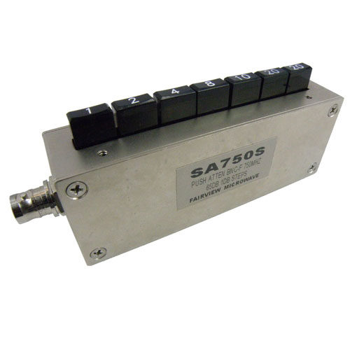 1 to 65 dB Step Attenuator BNC Female Connectors Rated Up To 750 MHz and Up to 1 Watt in a Button Design SA750S