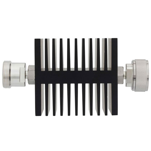 10 dB Fixed Attenuator 7/16 Female (Jack) to 7/16 Male (Plug) Directional Up to 7.5 GHz Rated to 50 Watts, Heatsink Body, 1.45 VSWR SA75DFDM50W-10