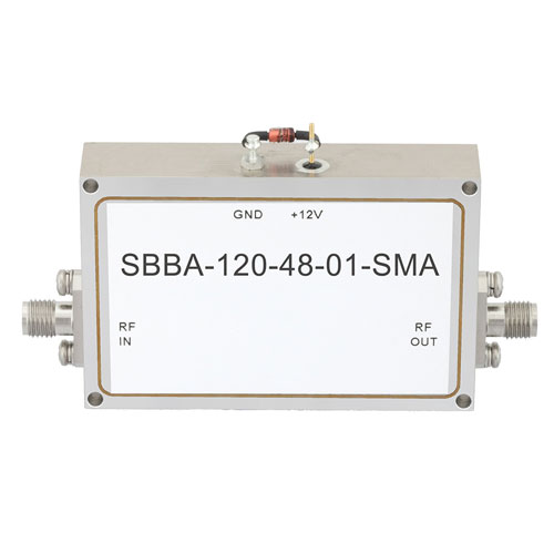 6 GHz to 12 GHz, 48 dB Gain Broadband High Gain Amplifier with 1 Watt and SMA SBBA-120-48-01-SMA
